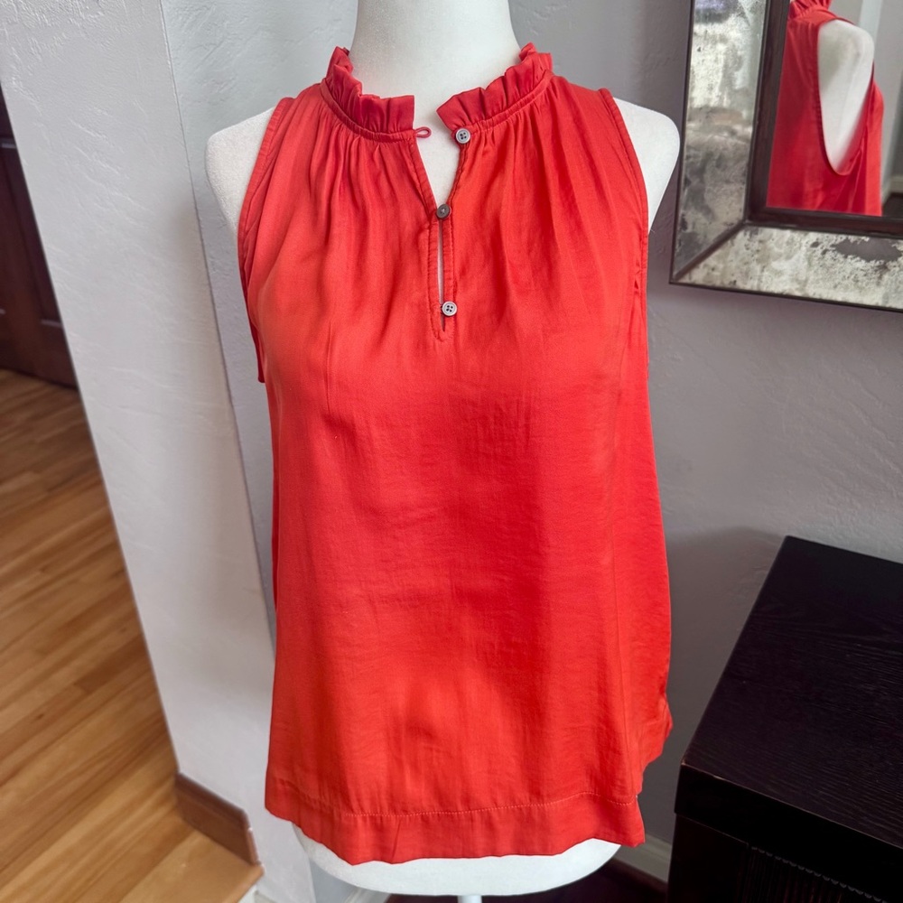 LOFT Sleeveless Ruffle Neck Red/Orange Top